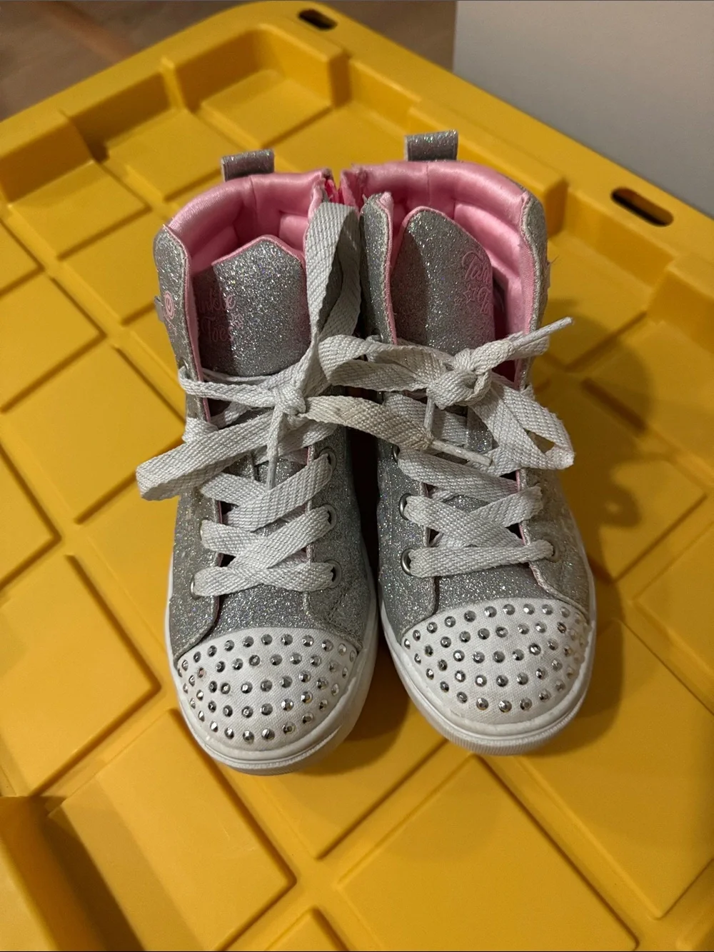 Skechers Silver Glitter High-Top Sneakers with Pink Lining